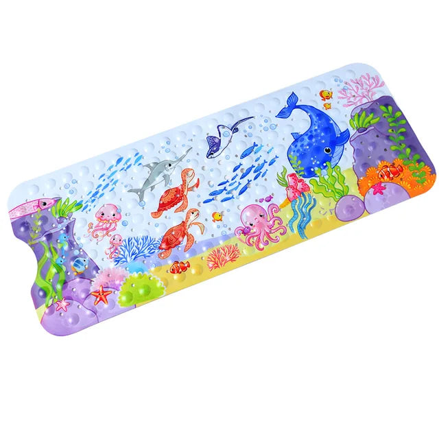 Kids' bath mat with vibrant cartoon fish design, anti-slip PVC for ultimate baby safety