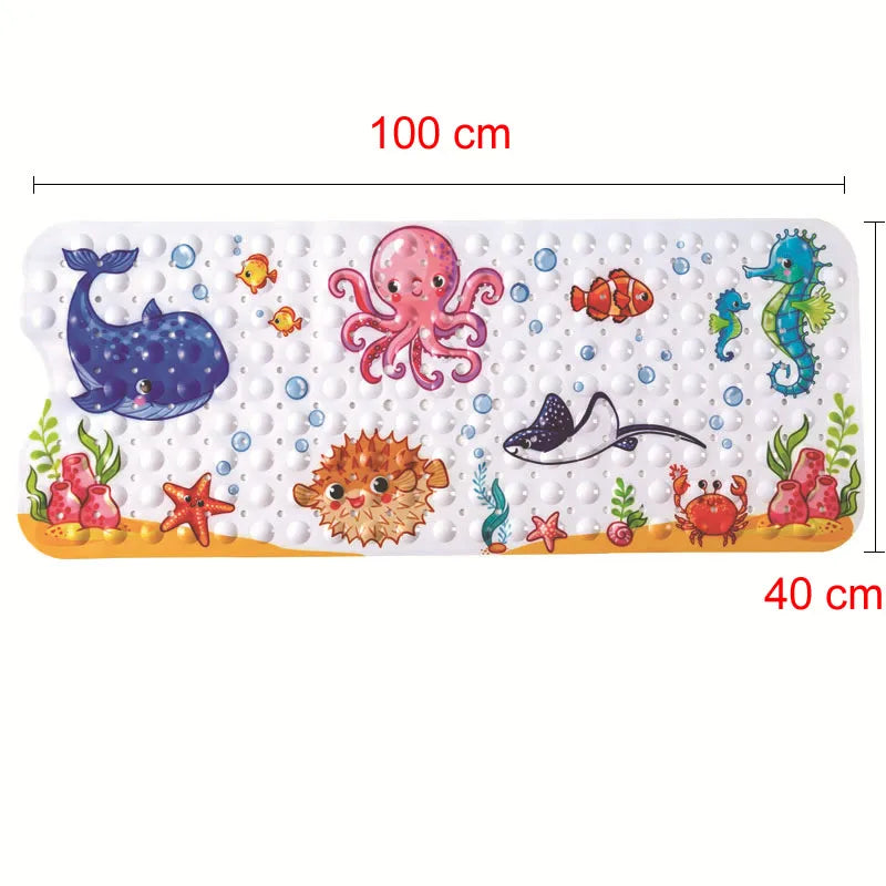 Kids' bath mat, anti-slip PVC, featuring cute cartoon elephants & giraffes for safety