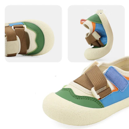 Close-up of anti-slip sole on kids' breathable summer play sandals in red