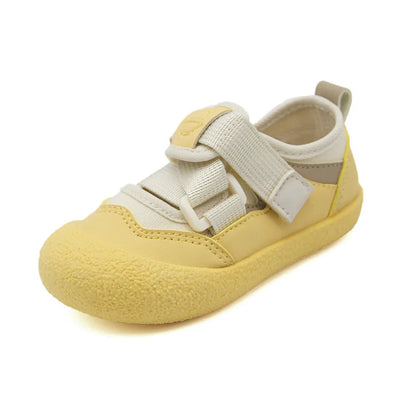 Detail of breathable mesh on kids' anti-slip summer play sandals in purple