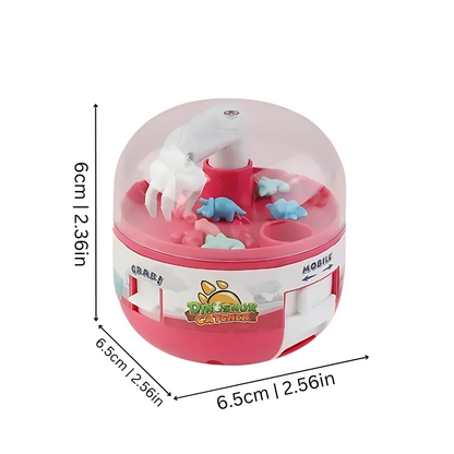 Bright green dinosaur claw machine game for kids, offering educational and developmental fun