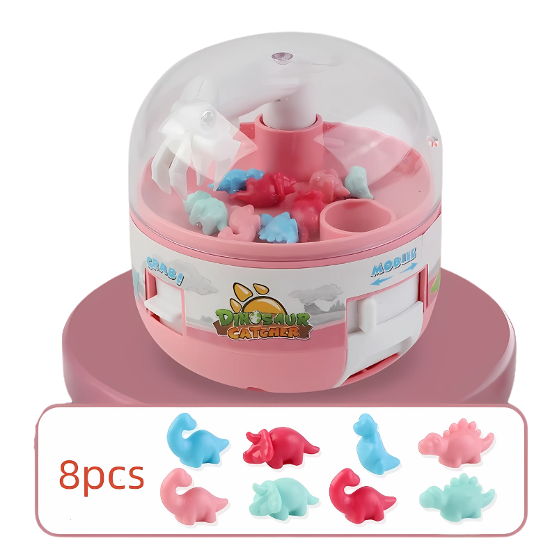 Durable kids' dinosaur claw machine toy in a home setting, ready for interactive arcade play