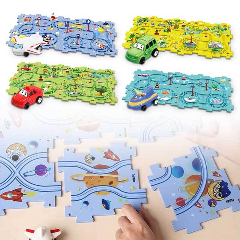 Gift for kids: DIY assembling electric rail car adventure toy, perfect for creative and active play.