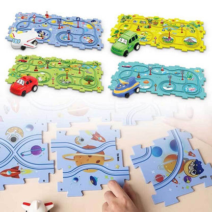 Gift for kids: DIY assembling electric rail car adventure toy, perfect for creative and active play.