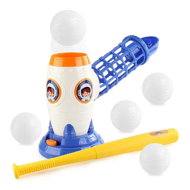 Automatic pitching machine set with lightweight bat and three baseballs for young athletes