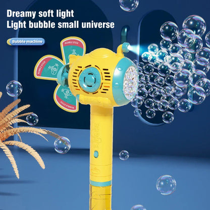 Colorful LED bubble blower for kids, an automatic wand making endless bubbles outdoors