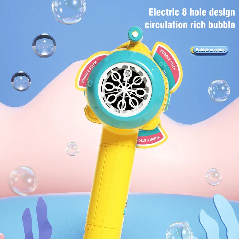 Automatic bubble machine wand with vibrant LED lights, an exciting children's party favor