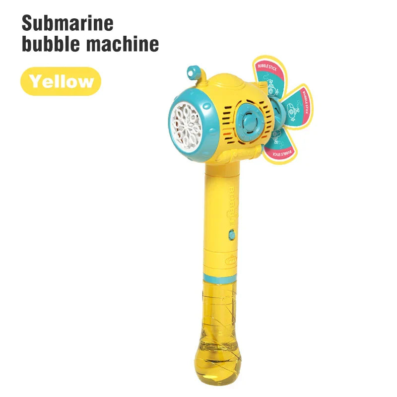 Safe kids' bubble blower toy featuring LED lights, ideal for outdoor play and gifts