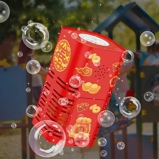 Kids automatic bubble fireworks machine with LED lights, creating a magical festive party atmosphere for outdoor fun