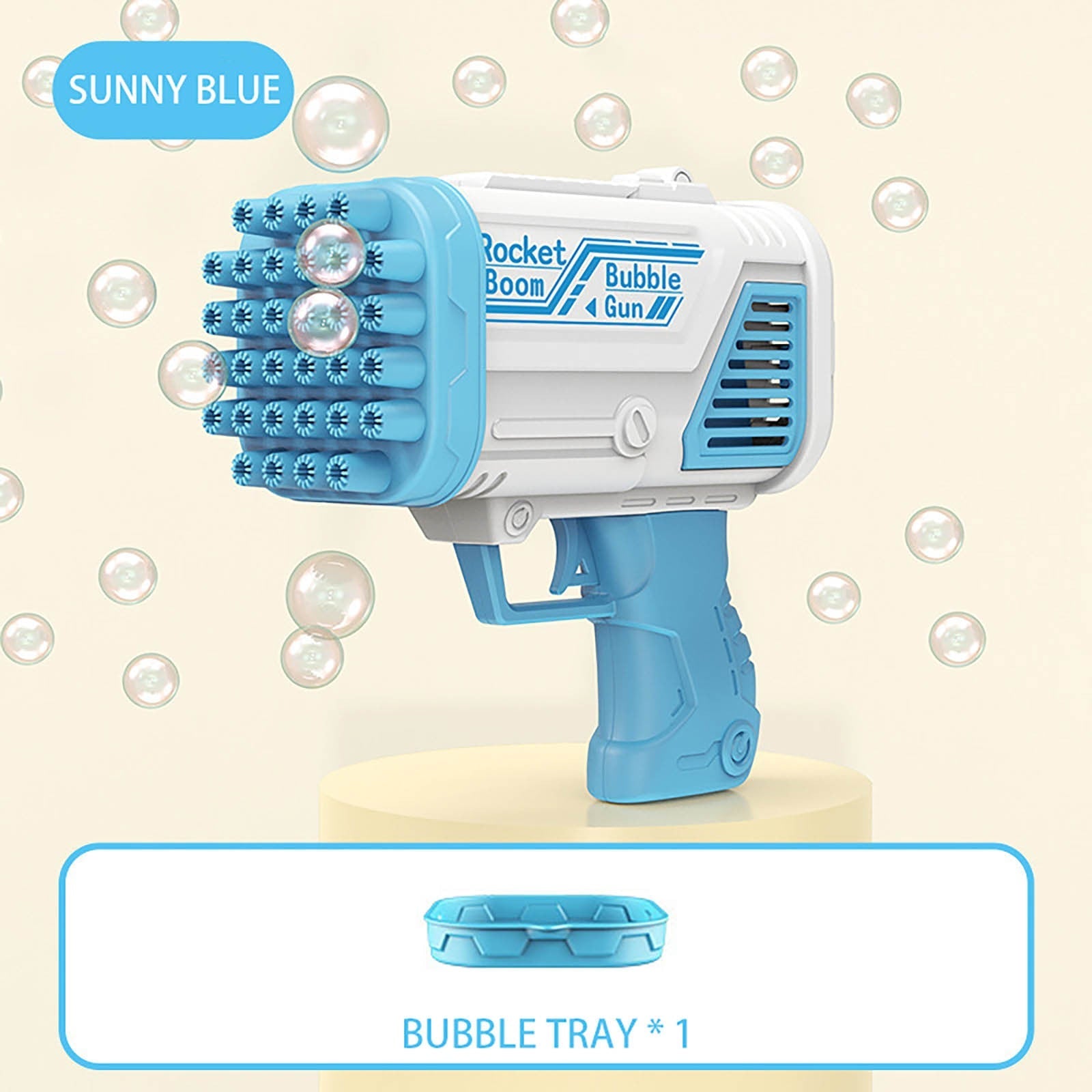 Close-up of electric bubble maker wand toy, kids water fun