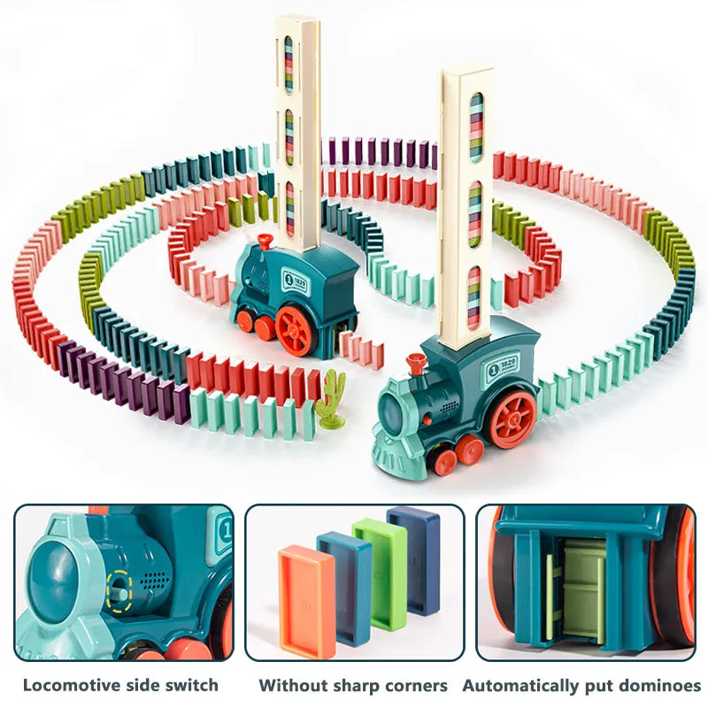 Educational domino laying train set for children, perfect for construction and creative games