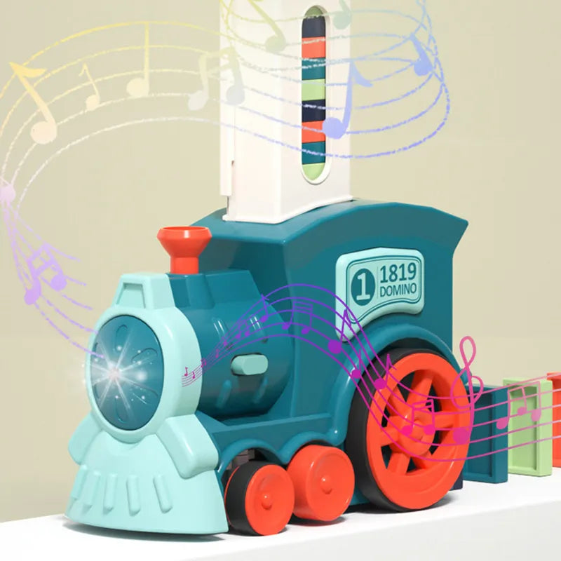 Automatic train toy with domino blocks, a fun and educational game for young children
