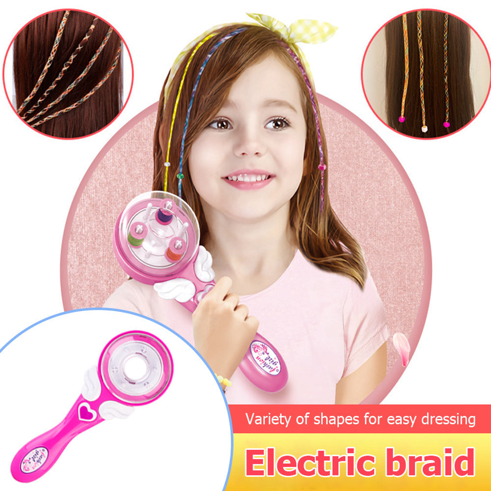 Full set of kids' hair braiding tool with various colorful beads, hair ties, and styling accessories on a white background.