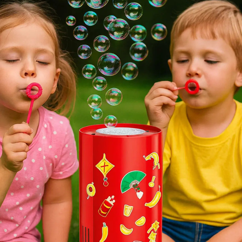 Durable kids' bubble machine with handle, perfect for a toddler's outdoor party