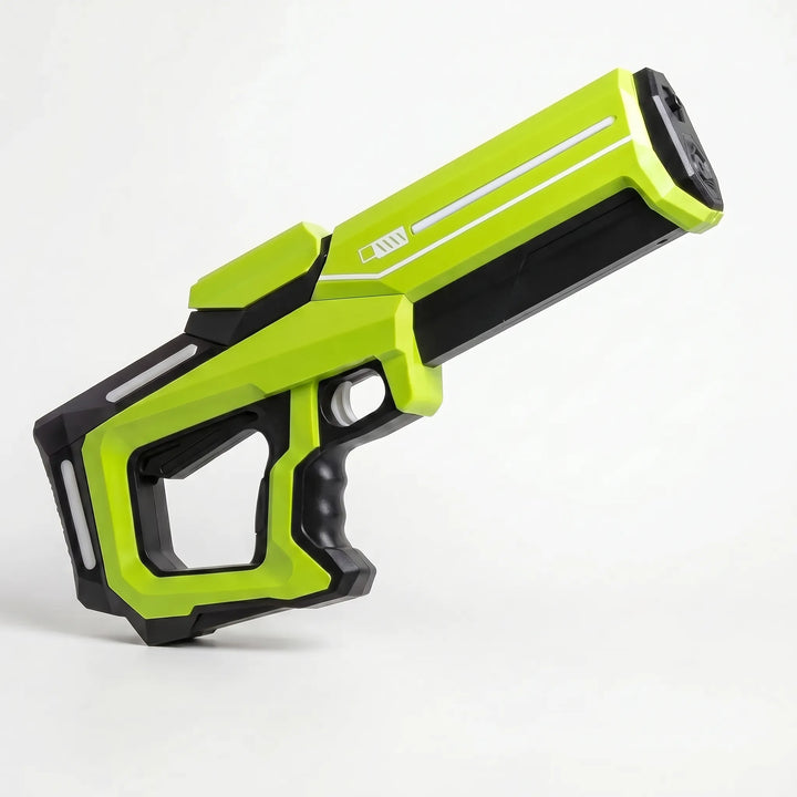 Automatic water blaster toy ensures hours of summer fun for kids. Rechargeable water gun for outdoor play.