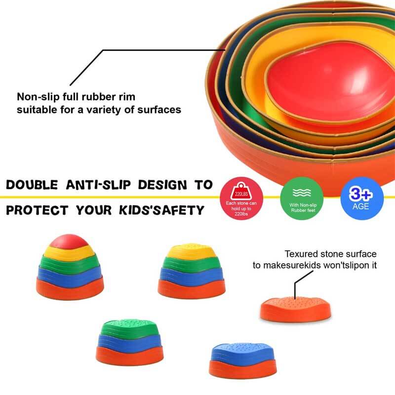Colorful Kids Balance Plastic Stepping Stones arranged in a path for outdoor play and educational fun
