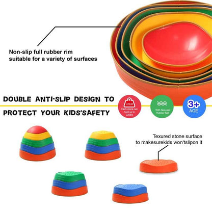 Colorful Kids Balance Plastic Stepping Stones arranged in a path for outdoor play and educational fun