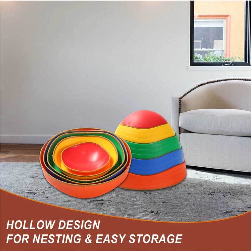 Children laughing while playing with the Kids Balance Plastic Stepping Stones set, promoting active play