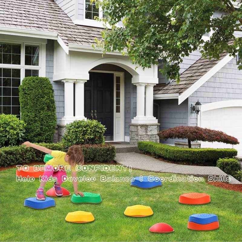 A full set of durable Kids Balance Plastic Stepping Stones, perfect for coordination & children's games