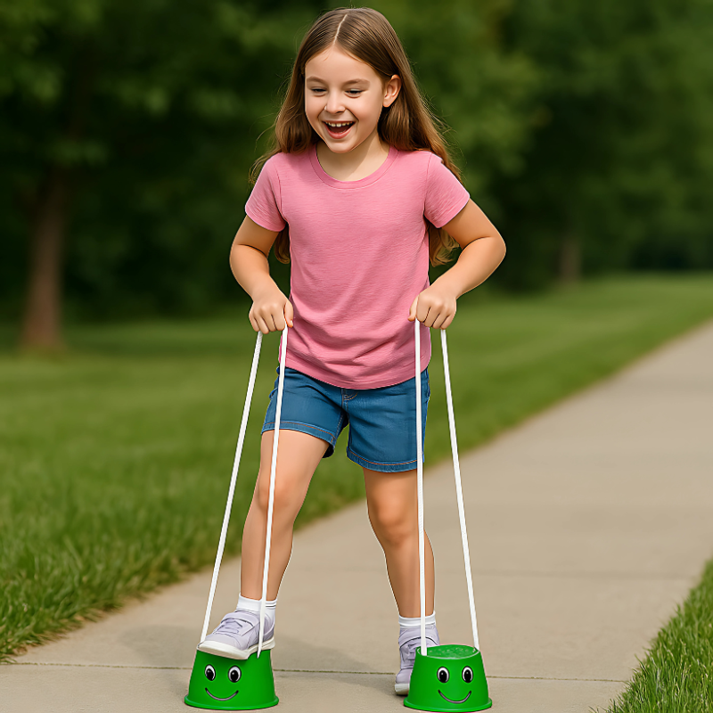 Kids' Balance Stilts, vibrant yellow, for active outdoor play and coordination development