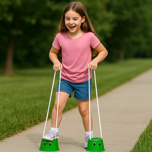 Kids' Balance Stilts, vibrant yellow, for active outdoor play and coordination development