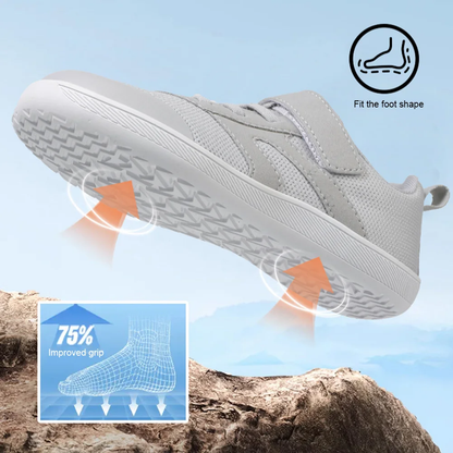Detail of the non-slip rubber sole on kids' breathable barefoot activewear sneakers