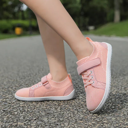 Barefoot sneakers for kids with easy velcro, yellow, flexible sole
