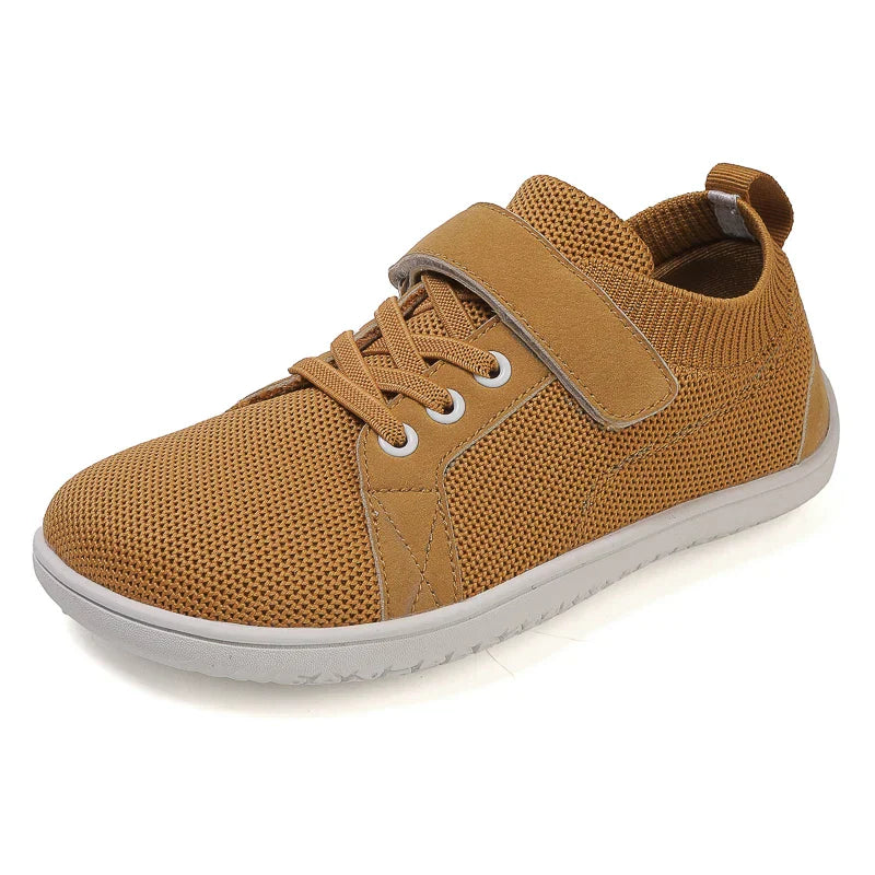 Kids' flexible sneakers, wide toe box, purple velcro strap