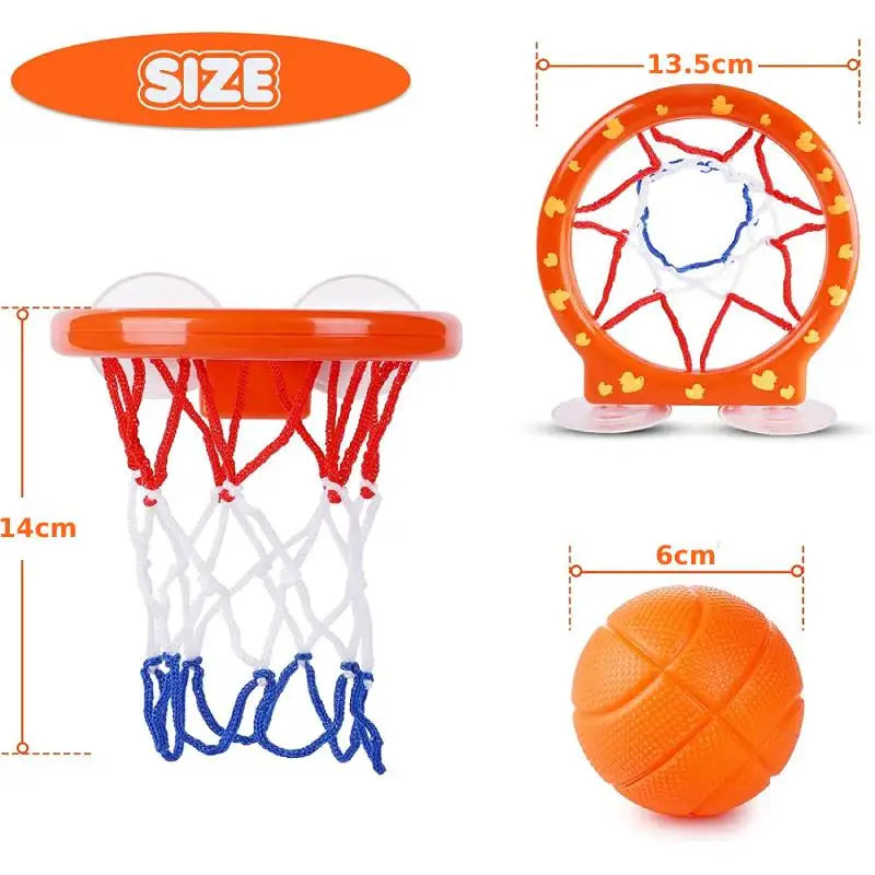 Close-up of a child's hand holding a soft basketball for bath play, water toy gift