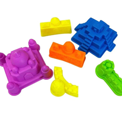 Vibrant sand castle building kit, perfect for kids' beach and outdoor summer fun activities.