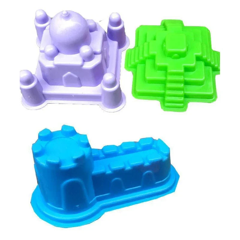 Children's creative beach toy set with sand molds, ideal for building intricate sand castles.