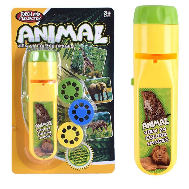 Kids' projector flashlight in action, casting clear, vibrant story images onto a tent wall during playtime.
