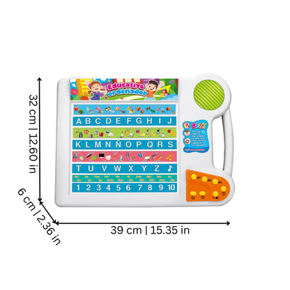 Montessori-inspired talking tablet for preschool kids to develop early learning and language skills.