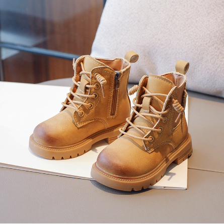 Lightweight kids' combat boots with sturdy laces and ankle support, great for active toddlers.