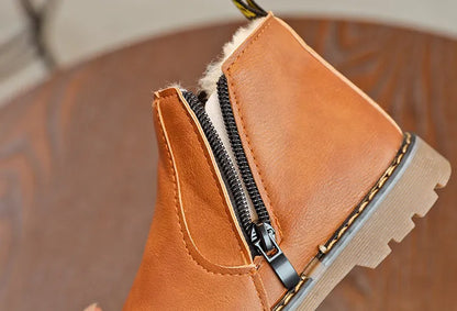 Toddler boys' black zippered winter boots, warm and comfortable for playful adventures in snow