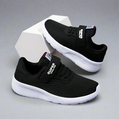 Kids' blue mesh breathable running shoes with white soles for active play, front view