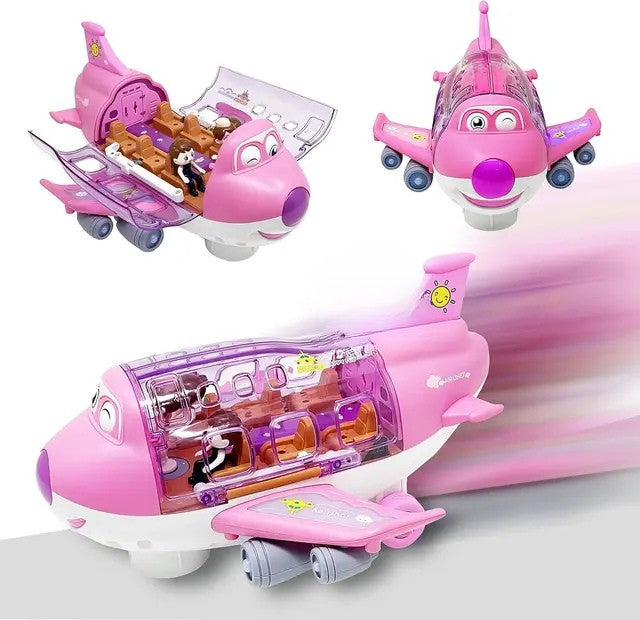 Kids' blue musical light-up airplane toy with bump and go action, perfect toddler gift