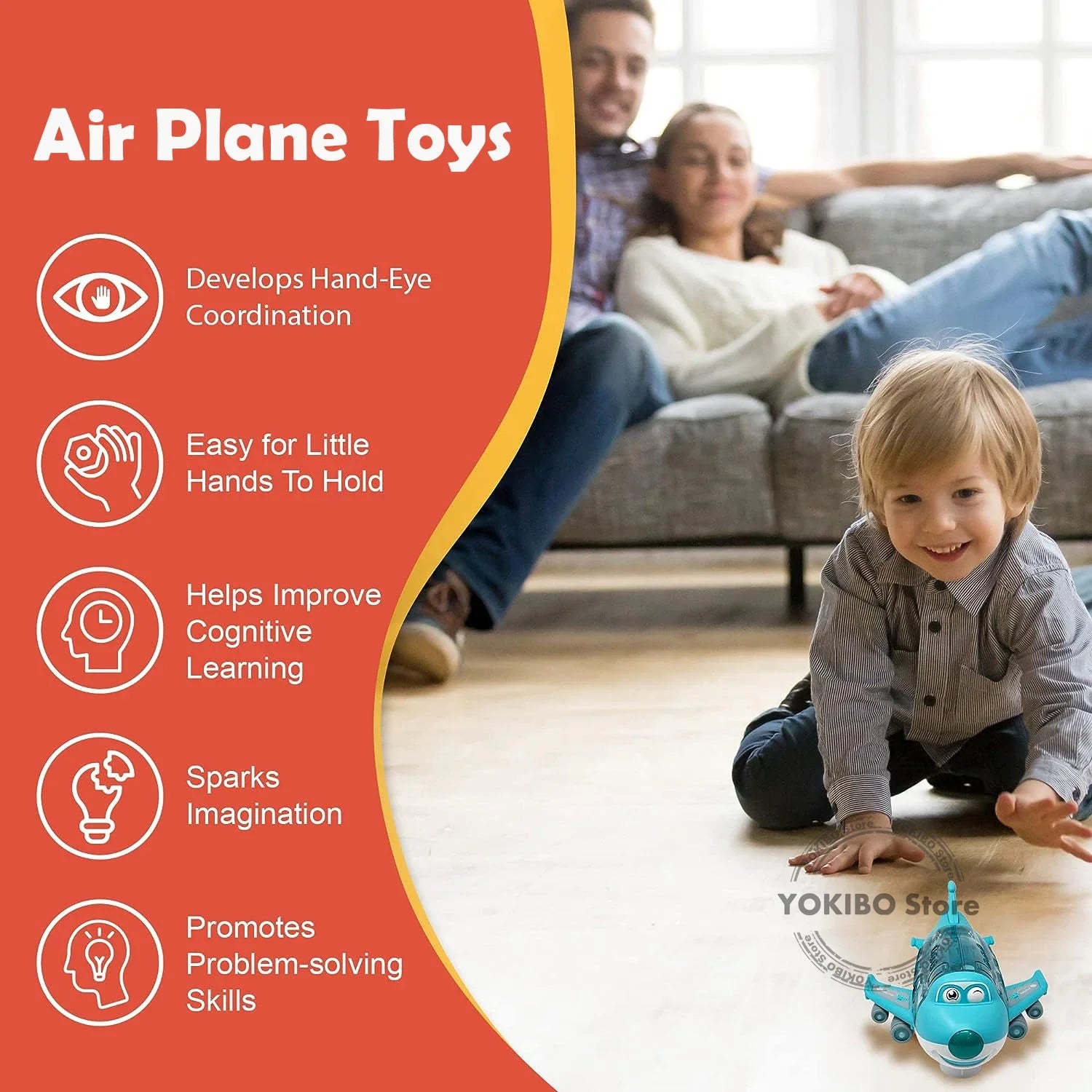 Blue and pink light-up airplane toys together, showing the musical and bump and go features