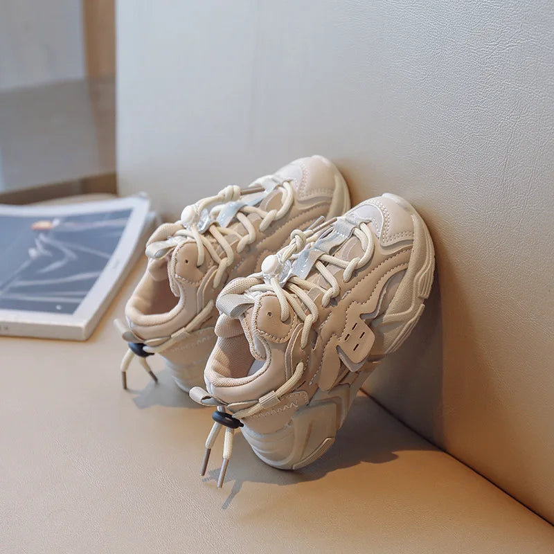 Kids' blue plush waterproof sports sneakers with elastic closure, ideal for boys & girls outdoor play