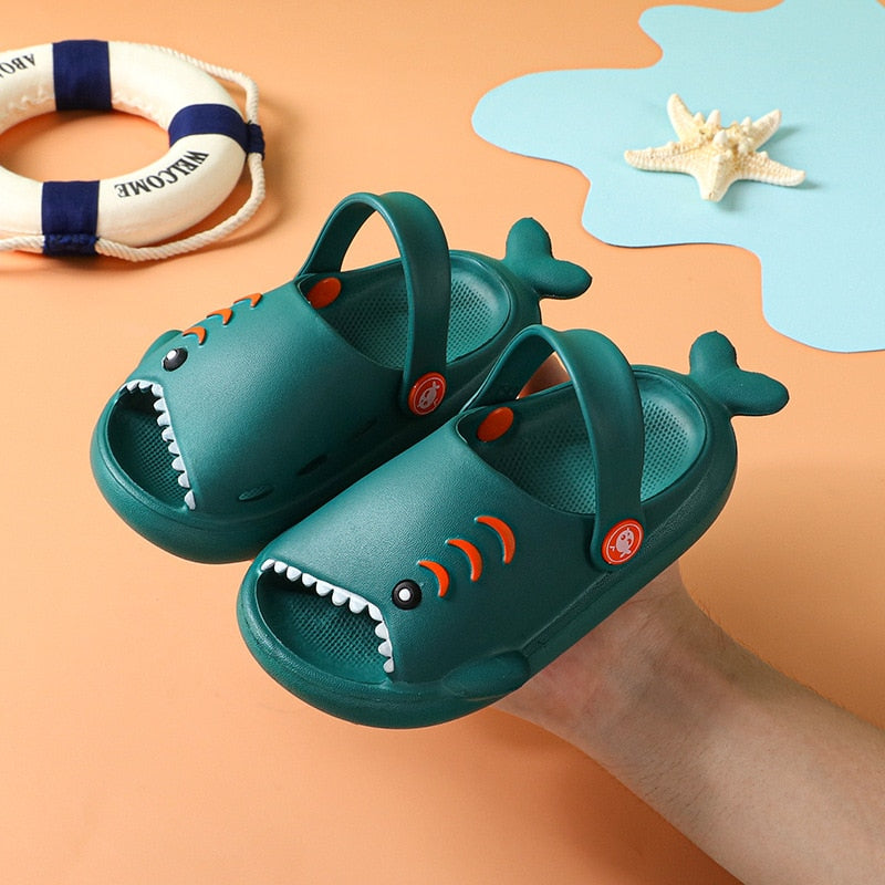 Toddler shark slides in vibrant blue, waterproof and non-slip for playful children's wear