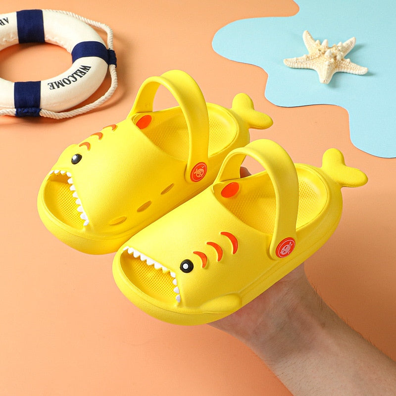 Children's blue shark slide sandals, non-slip sole, ideal waterproof footwear for toddlers