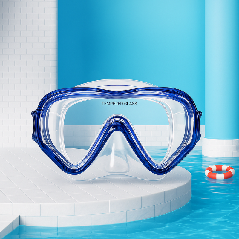 Kids' blue swim goggles with integrated nose cover for comfortable water sports