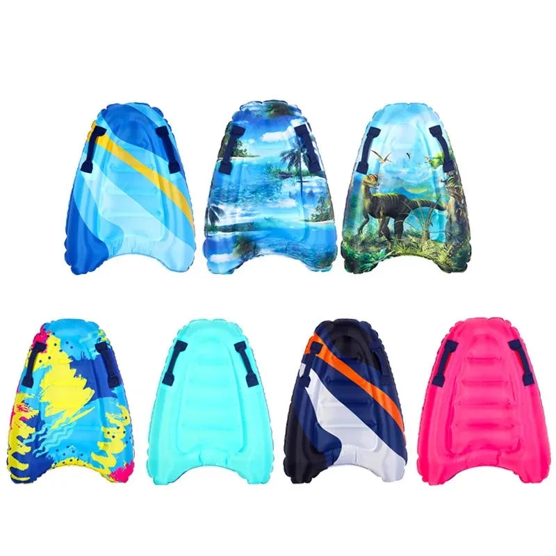 Kids bodyboard for summer beach and pool fun, bright blue with fun design, perfect for waterplay