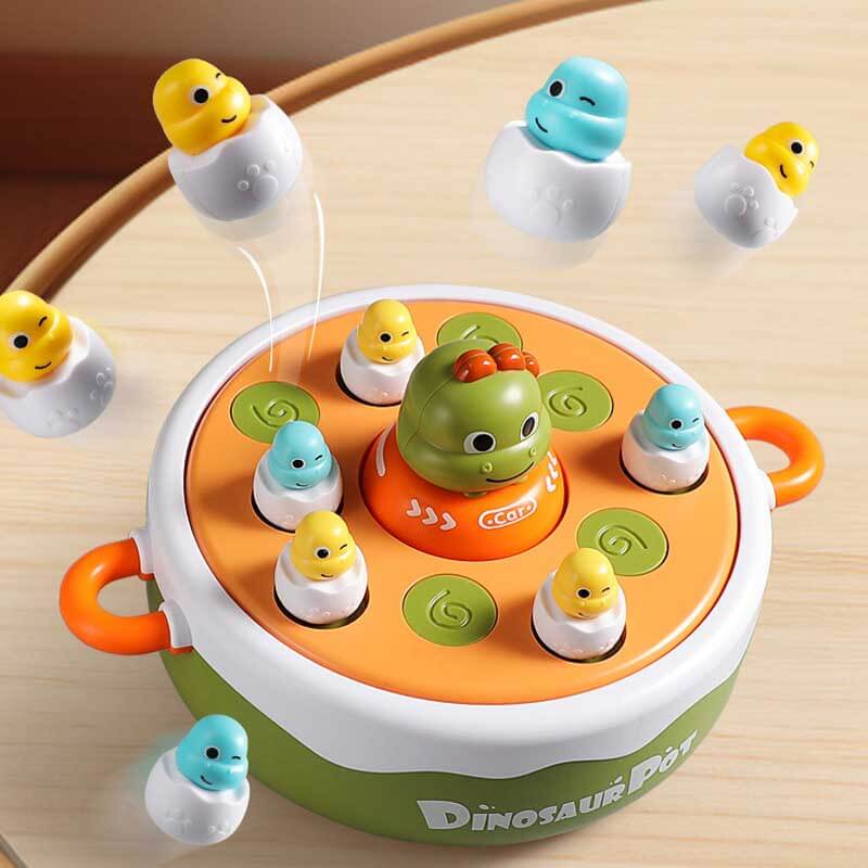 Happy child focused on catching a bouncing animal toy, encouraging interactive play