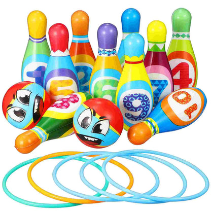 Kids bowling play set with colorful pins and ball, perfect for active indoor or outdoor fun