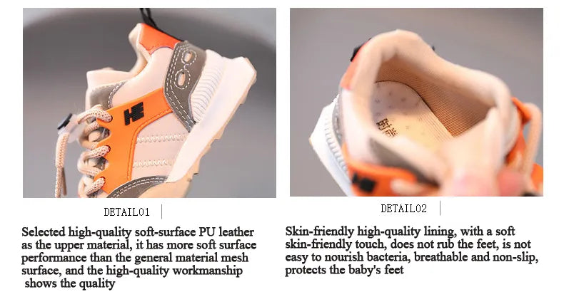Toddler lace-up sneakers, blue/orange, breathable design for young runners, spring/autumn ready