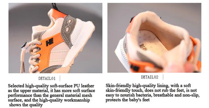 Toddler lace-up sneakers, blue/orange, breathable design for young runners, spring/autumn ready