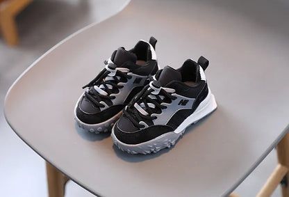 Breathable kids' running sneakers, blue/orange, PU insole for cushioning, durable anti-slip sole