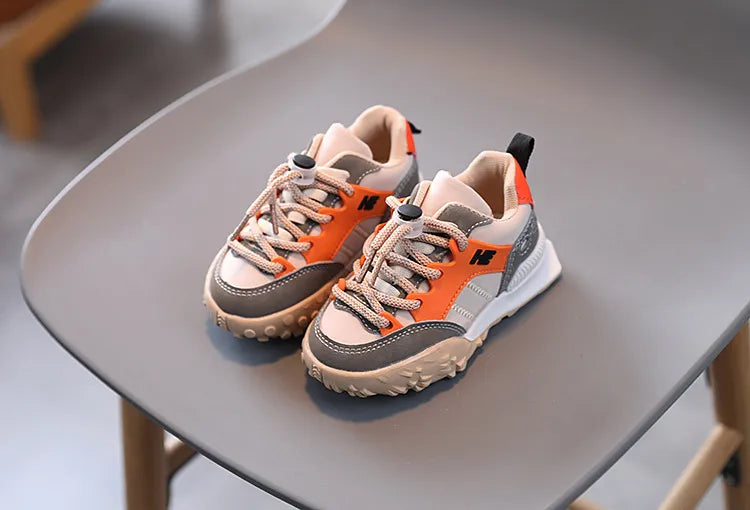 Boys' fashion running shoes, blue/orange, breathable design & anti-slip sole for active play