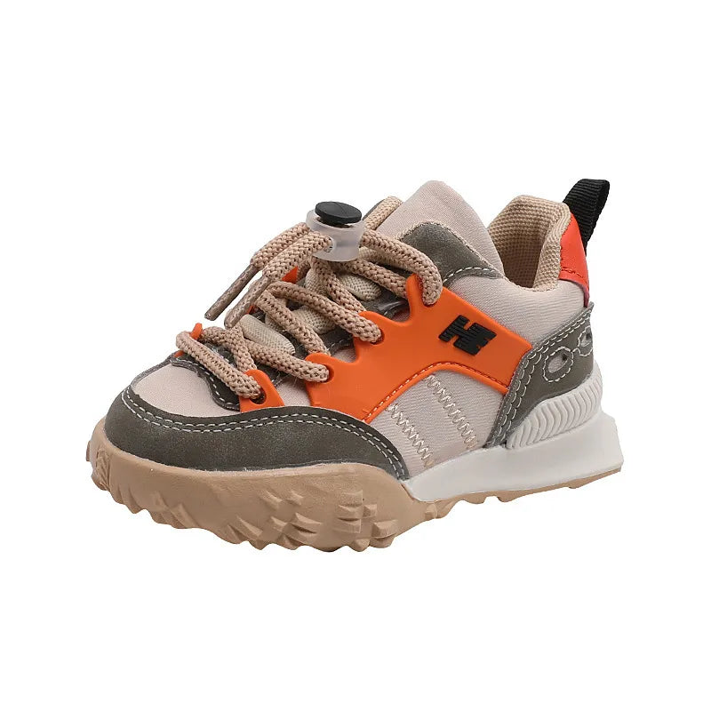 Toddler athletic shoes, breathable blue/orange, perfect for running & play, featuring lace-up closure